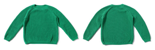 istock Green sweater isolated on white, back and front 2159425585