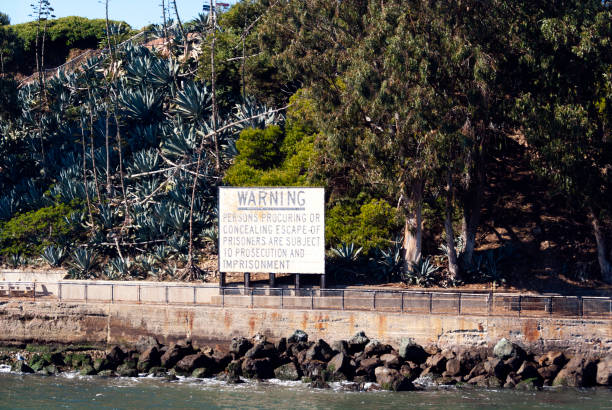 Close shot of Alcatraz prison covered by marine layer.
