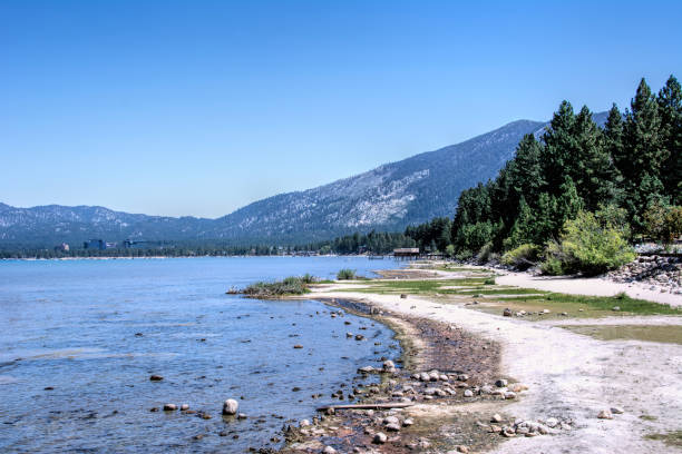 A view one summer mid-day at the Thomas F. Regan Memorial City Beach in South Lake Tahoe, California.