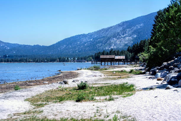 A view one summer mid-day at the Thomas F. Regan Memorial City Beach in South Lake Tahoe, California.