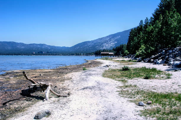 A view one summer mid-day at the Thomas F. Regan Memorial City Beach in South Lake Tahoe, California.