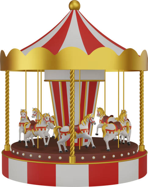 istock isolated realistic carousel with horses. merry go round carousel. 3d carousel toy 2159432601