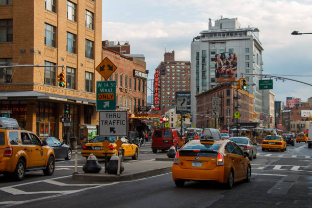 Historic buildings in a street of the Meatpacking district in Chelsea, west side of Manhattan Island, New York City