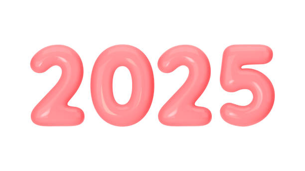 istock Happy New Year 2025 - 3D Render with Vibrant pink Balloons. Vector Illustration for Sale 2159439350