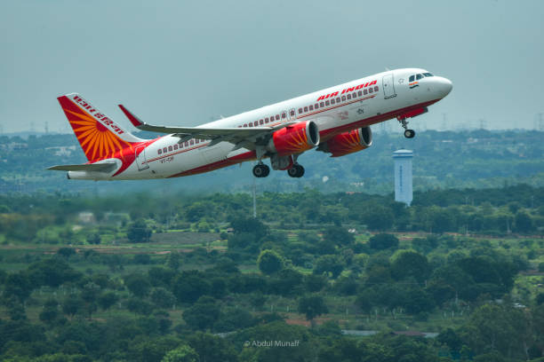 An Air India Flight after take off at RGI Airport, Hyderabad, Telangana, India