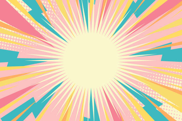Abstract sun light rays vector illustration background with zapping lightning and halftone Abstract sun light rays vector illustration background with zapping lightning and halftone colorful boombox stock illustrations
