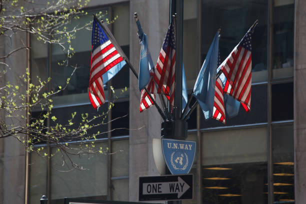 American flags on a pole in Manhattan, New York City
