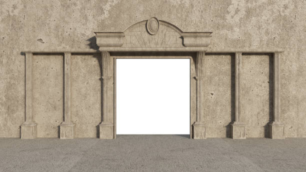 istock Classic entrance with arches and columns, 3D rendering Product display, abstract box pink white Bright abstract mockup Illustration concrete olimpo Athens 2159445271