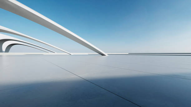 istock 3d render of abstract curve structure futuristic architecture with empty concrete floor 2159452084