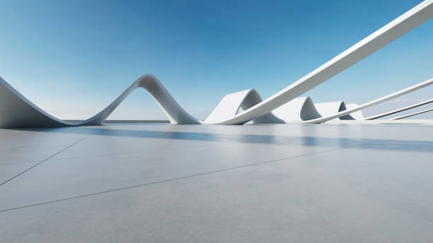 istock 3d render of abstract curve structure futuristic architecture with empty concrete floor 2159452087