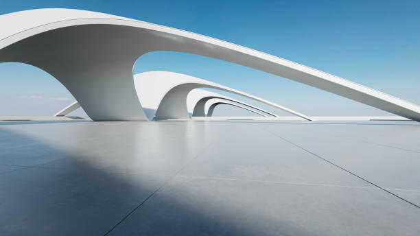 istock 3d render of abstract curve structure futuristic architecture with empty concrete floor 2159452088