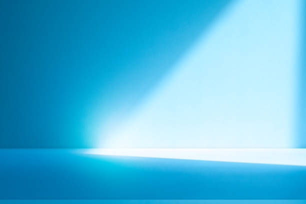 istock Wall interior background, studio, and backdrops show products. with shadow from window color white and blue light. background for text insertion and presentation of product 2159454035