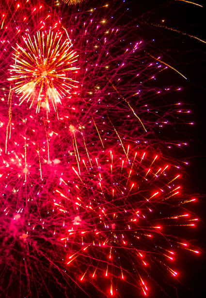 Colorful Fireworks Explosion in a Dark Night Sky. Abstract Fireworks On The Sky.