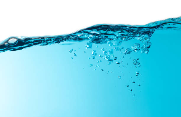 istock Air Bubbles Float Up in Water. Water Wave, Oxygen Relaxation. Blue Water Textured on White Background. 2159457301