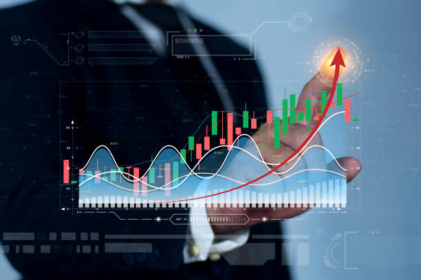 istock Businessman hand or trader is showing a growing on a virtual interface goal chart, Stock market, Business growth, progress or success concept. invest in trading. 2159458692