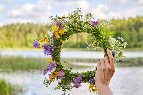 istock Midsummer background. Summer Flower Wreath 2159460296