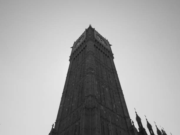 Big Ben at the Houses of Parliament in London, UK in black and white