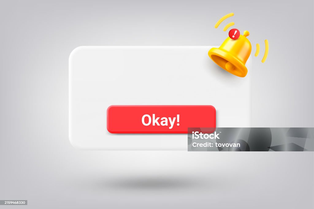 Notifications Bell Button Interface Window With Button And Notification Bell 3d Vector ...