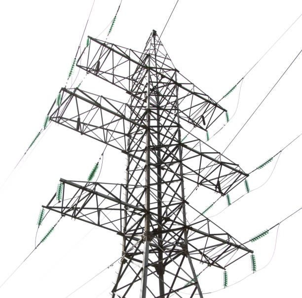 istock Metal electric pole with wires isolated on a white background 2159470754
