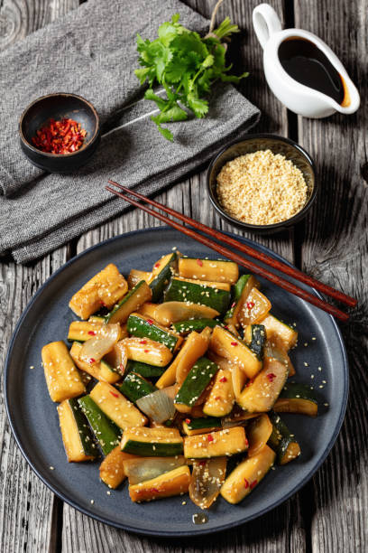 istock Japanese Hibachi Zucchini on a plate, top view 2159476710