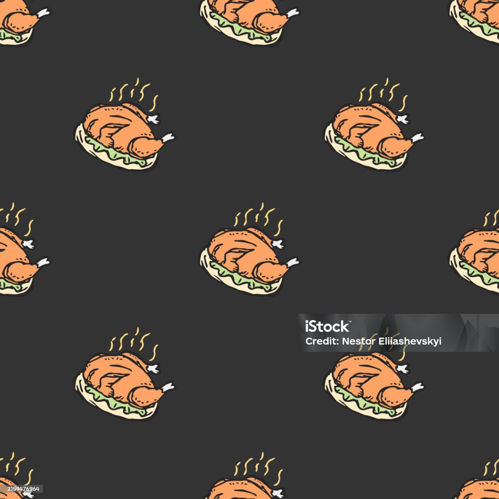 Simple Turkey Background Seamless Baked Turkey Pattern Drawn Baked Turkey Background Doodle Hand ...