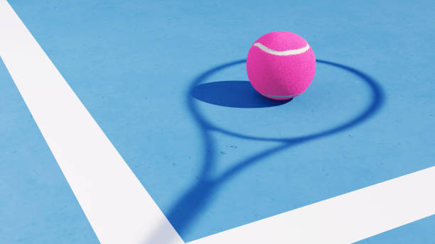 Woman and shadow volleying hitting tennis ball with racket on tennis court outdoors : : sports training, athlete, mature adult, lifestyles, retirement, recreational pursuit, vitality, summer, well being, human arm, limb - body part, copy space, women, females, serving - sport, practicing, happiness, sportsperson, females, only women, hobbies,