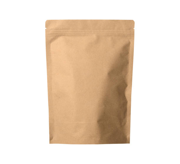 istock Kraft paper pouch mock up for snack. Blank craft coffee bean pack mock up on isolated white background 2159489345