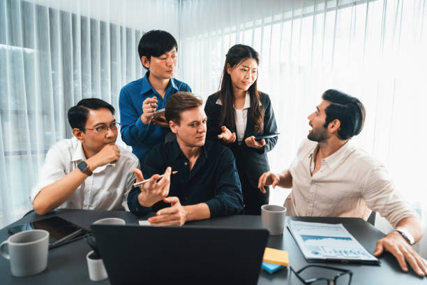 istock Group of diverse office worker employee working together. Prudent 2159489497