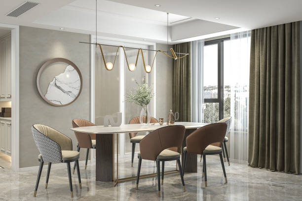 istock Central Ac Luxury Dining Room Interior Design with a Custom Craft Wooden Table and Statement-Making Chairs and furniture 2159499390