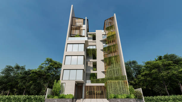 istock Modern Residential building 3d modeling and rendering blue background sky landscape design 2159500516