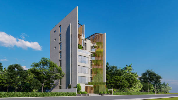 istock Modern Residential building 3d modeling and rendering blue background sky landscape design concept 2159500591