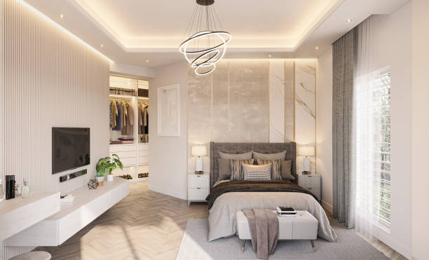 istock Creating a Cozy Oasis Stylish Bedroom Interior Design with Comfortable Bed and Modern Furniture 2159500898