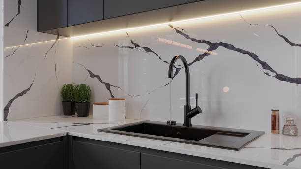 istock Kitchen sink interior and wall background design for modern living ideas 2159501018
