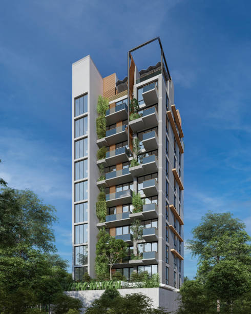 istock Residential Building with top sky view glass oriented house development 2159501861