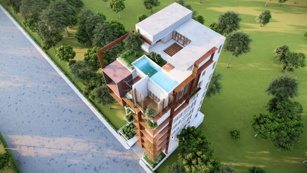 istock Luxury Elevated 3D Renderings of Upscale Apartment Buildings 2159502090