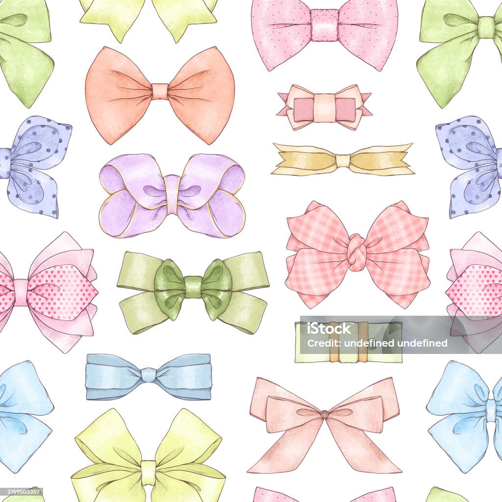 Colourfull Bows Pattern Hand Drawn Ribbon Bows Seamless Patterns Print Of Colorful Sketch ...