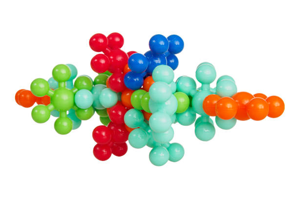 istock Plastic model of chemical elements of protein molecules, isolated on white background 2159508806