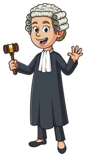 istock Female judge waving excitedly cartoon illustration 2159509663