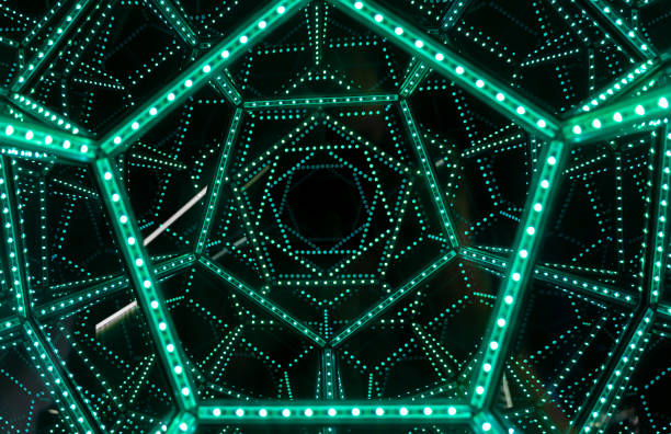 Germany, Berlin, June 06, 2024 - Geometric led lights against dark background