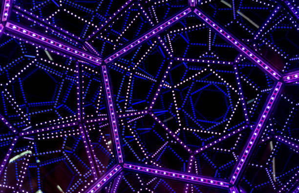 Germany, Berlin, June 06, 2024 - Geometric led lights against dark background