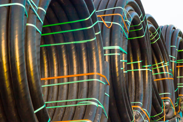 istock Huge new electrical cables tied into spools, close-up. 2159515705