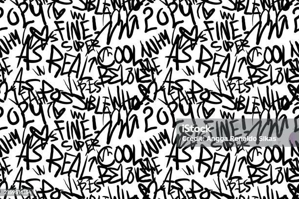 Seamless Freestyle Pattern Graffiti Art Freestyle Black On White Abstract Typography And Scribbles ...