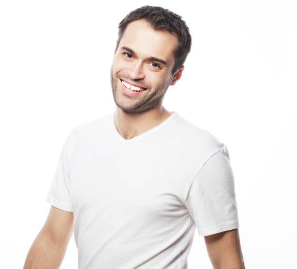 istock handsome man in blank white shirt 2159526323