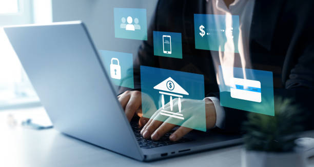 istock Online banking technology. Financial digital innovation technology. Finance and banking networking. Customer network connection and cyber security. 2159526593