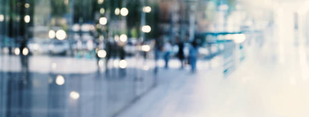 blur city light and walking people banner background