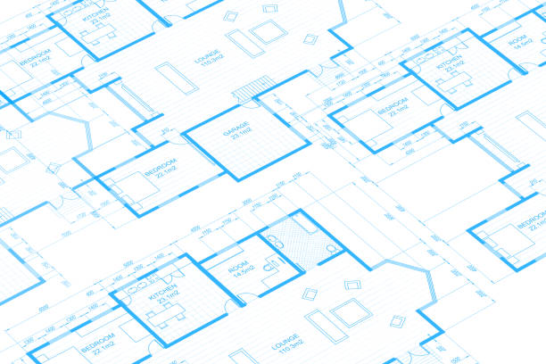 Architecture blueprint on digital lcd display with reflection. Architecture blueprint on digital lcd display with reflection. Abstract technology background. 3D rendering. floor plan blueprint stock pictures, royalty-free photos & images