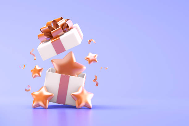 istock Open gift box with five golden stars 2159531631