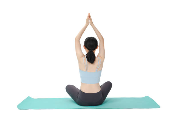 istock Beauty doing yoga with a white background 2159534908