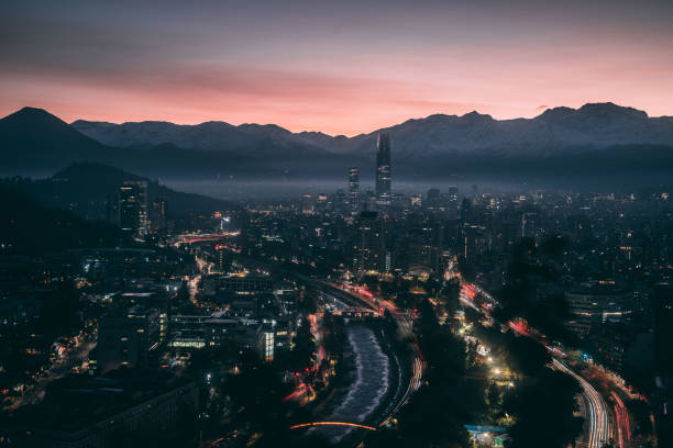 Santiago de Chile Winter Dusk Skyline Providencia Downtown