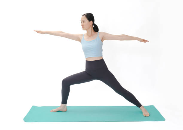 istock Beauty doing yoga with a white background 2159535426